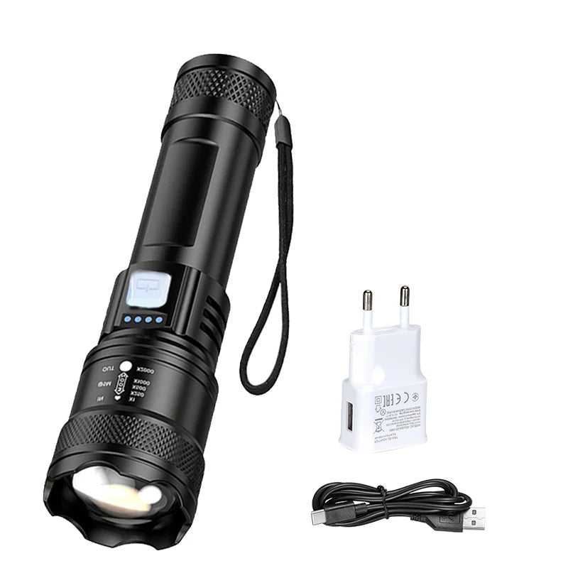 Ultra Bright LED Flashlight 2000LM Type-C Rechargeable Long Range Zoom Tactical Torch Outdoor Emergency Camping Fishing Lantern